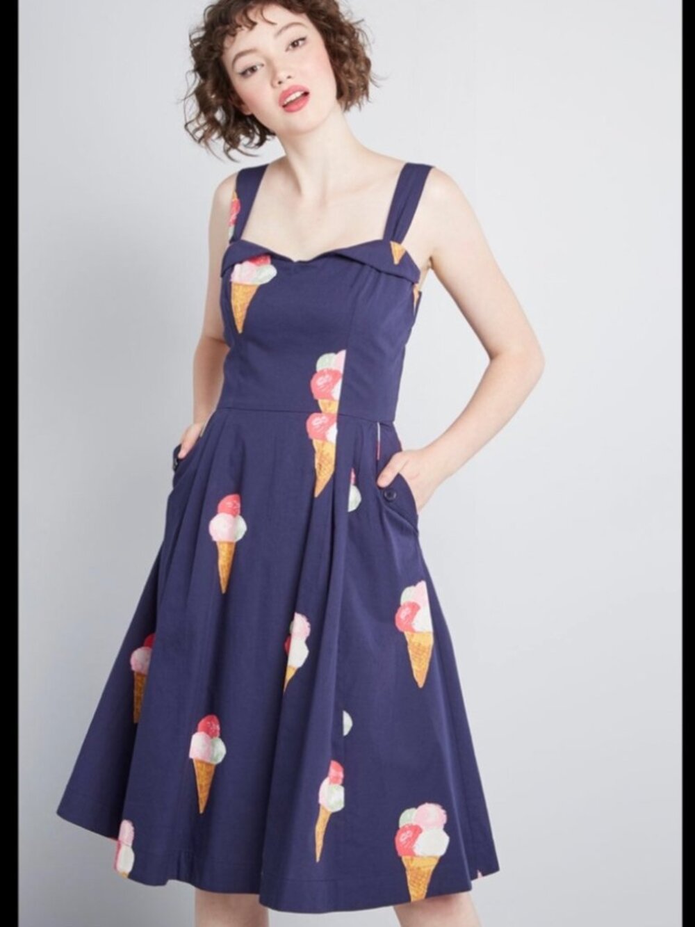ModCloth Emily and Fin Darling on the Double Dress Ice Cream Vintage L UK 14